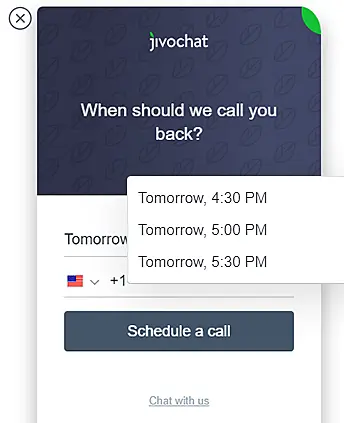 JivoChat form to schedule a call