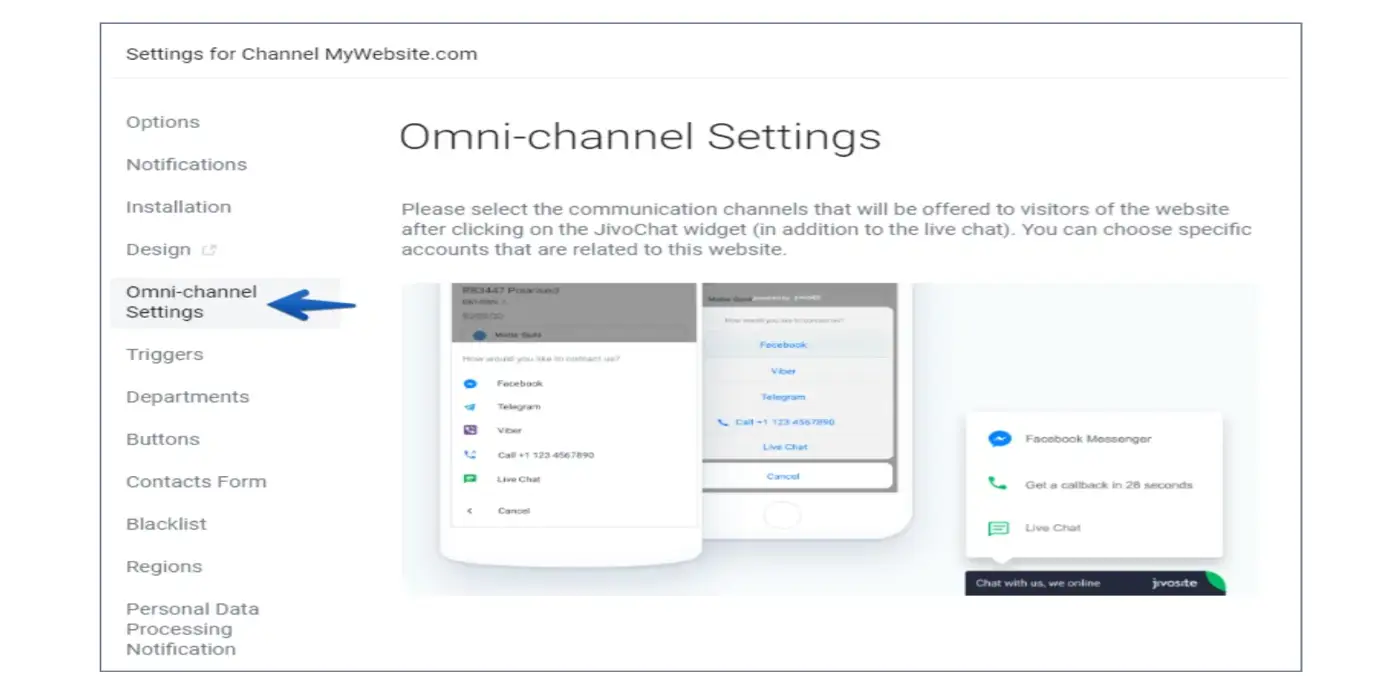 Omni-channel settings page