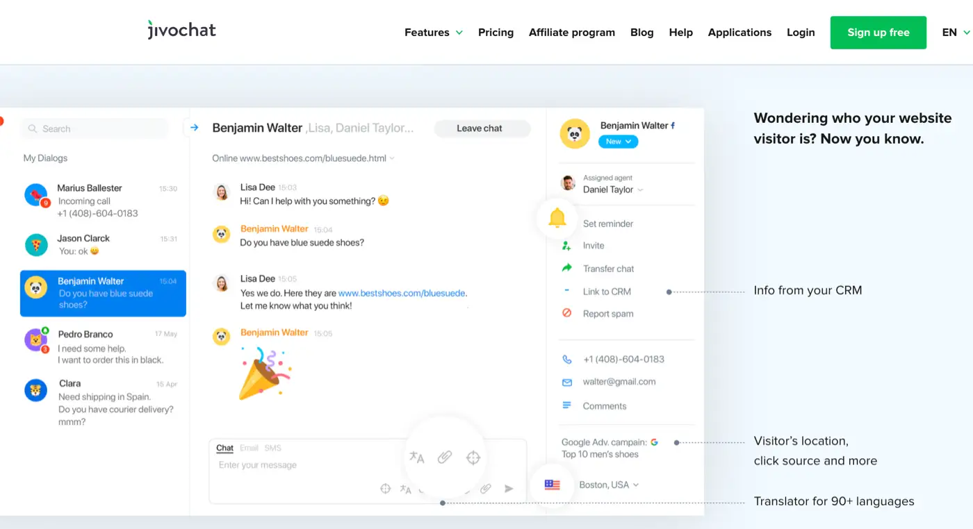 JivoChat software interface