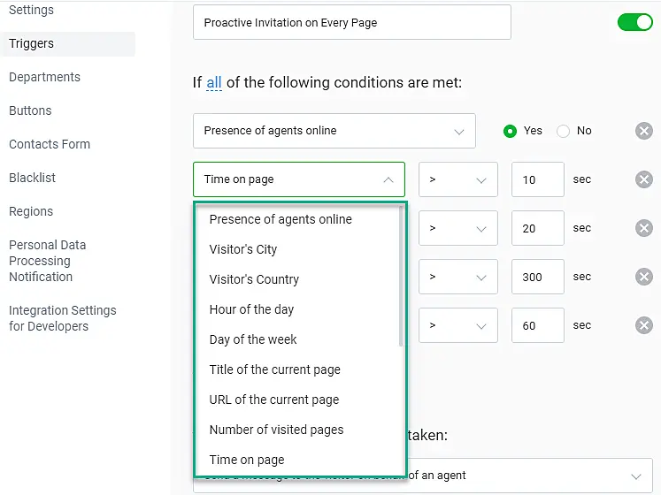 JivoChat trigger menu