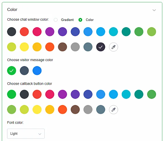 Live chat button color palette