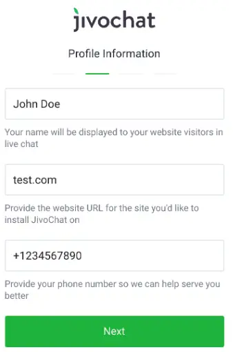 JivoChat profile information form