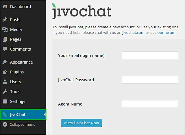 JivoChat plugin installation interface