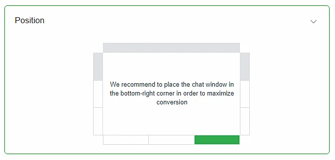 JivoChat platform interface to position the live chat box.