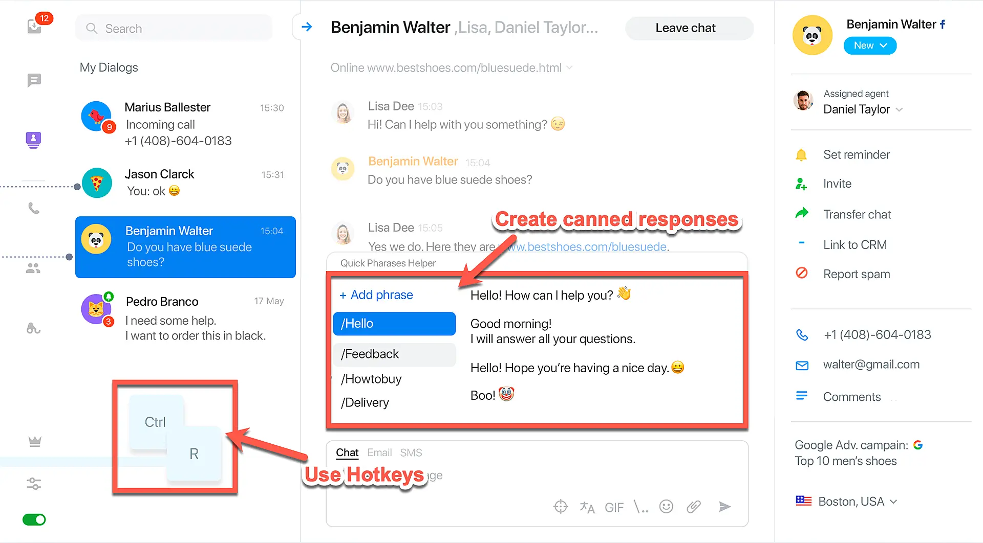 JivoChat platform where you can create canned responses
