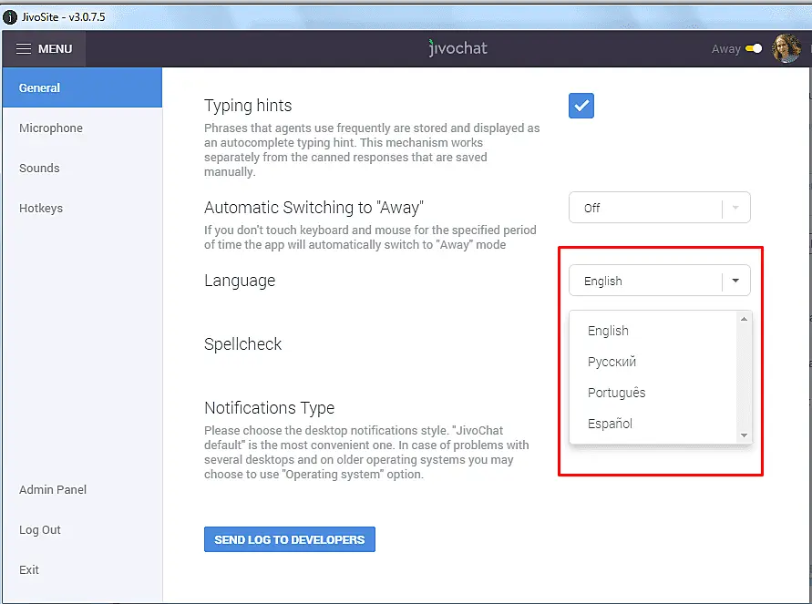 JivoChat language translation feature