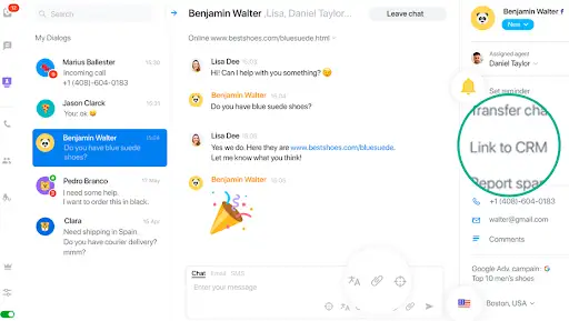 Live chat tools - CRM integration JivoChat app interface