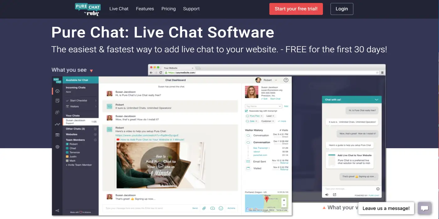 Live chat tools - Pure Chat Pure Chat website