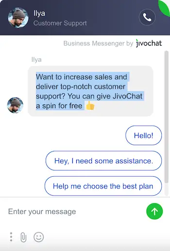 Live chat message example
