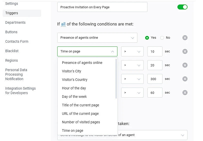 Set up trigger page in the JivoChat app