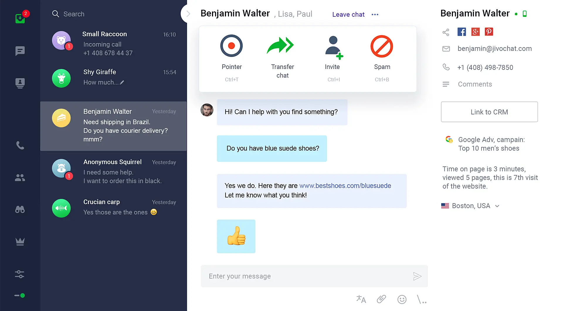 JivoChat app interface