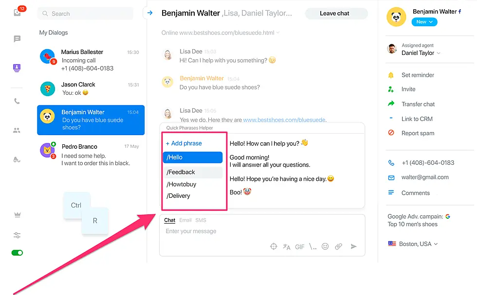JivoChat app interface - example of adding a canned message