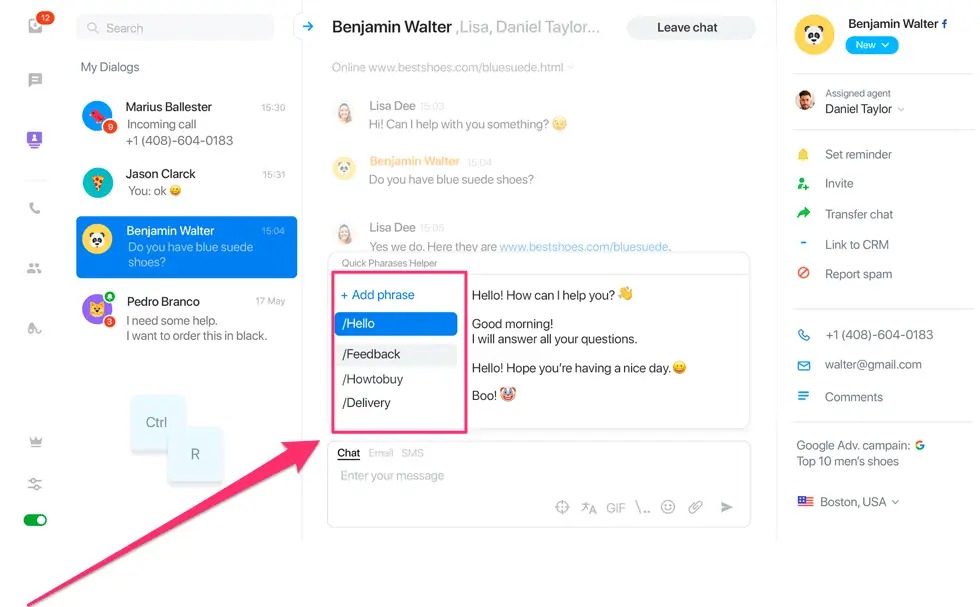 JivoChat app interface - example of adding a canned message
