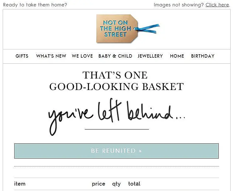 Abandoned cart message example