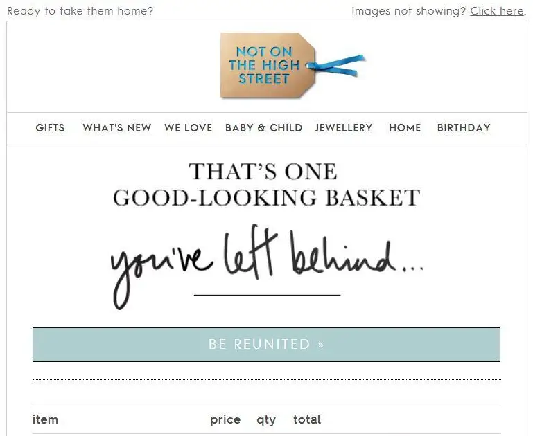 Abandoned cart message example