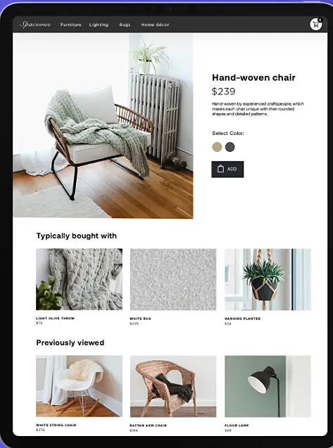 Prduct page shwing product suggestions 