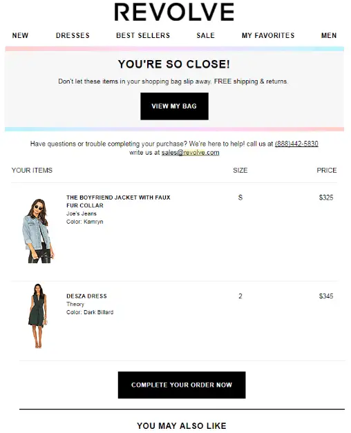 Example of message to retrieve an abandoned cart in an online store