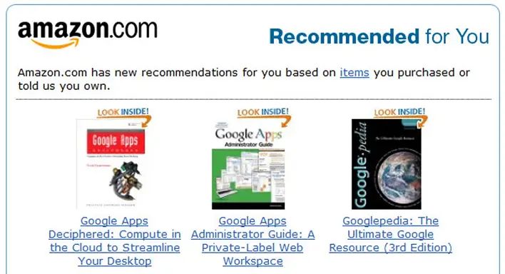 Amazon recommended products page