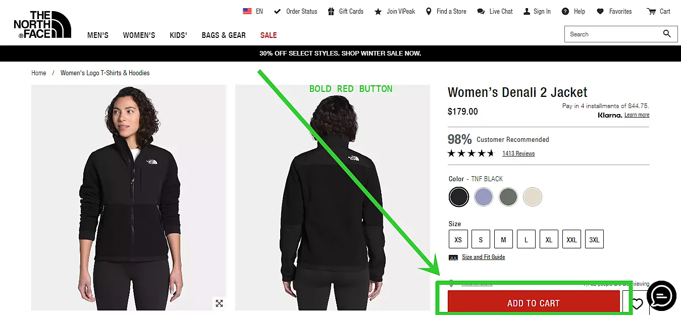 Call to action in the product page