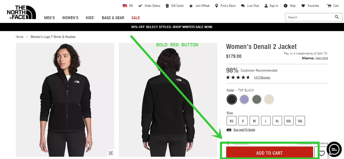 Call to action in the product page