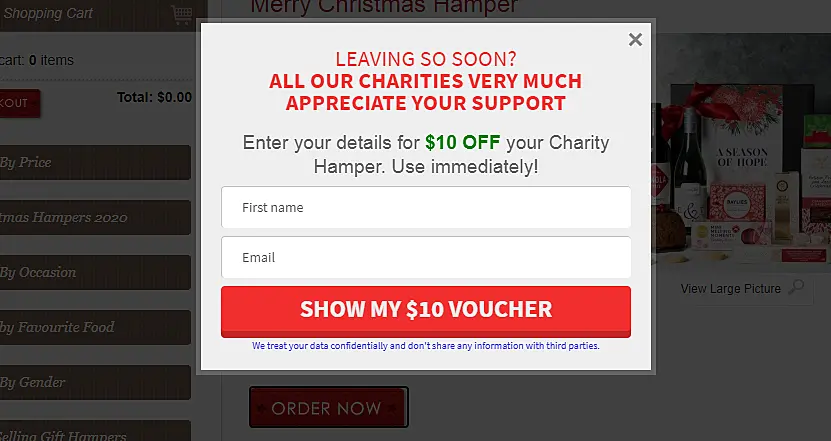 Exit intent pop-up example