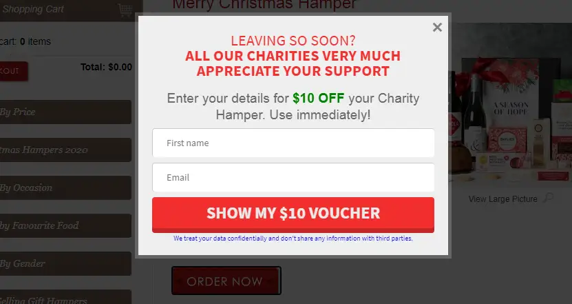 Exit intent pop-up example