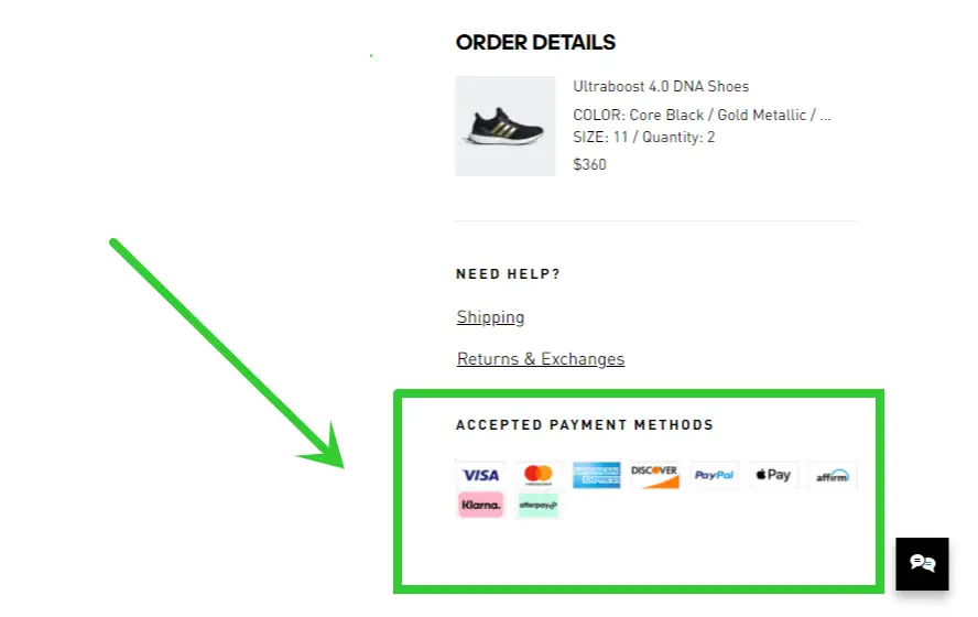 Payment methods available