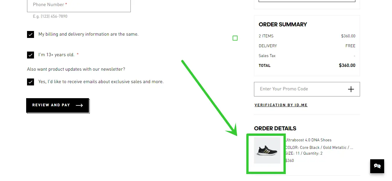 Product Thumbnail in the checkout page