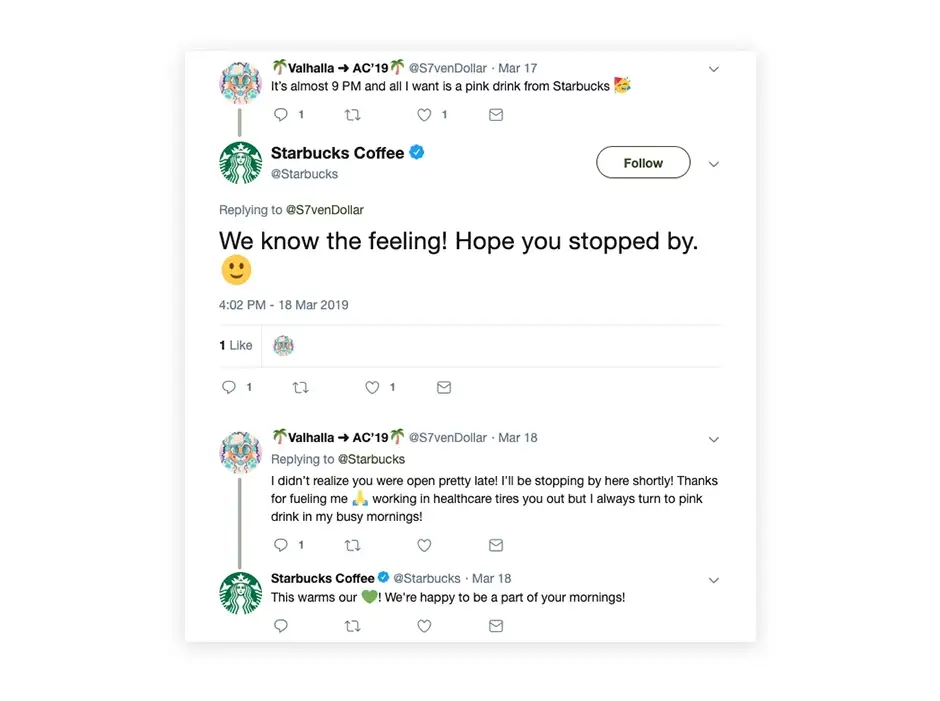 Twitter interaction with the Starbucks account