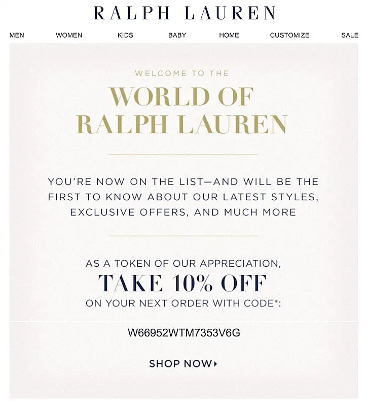 Welcome message - Ralph Lauren