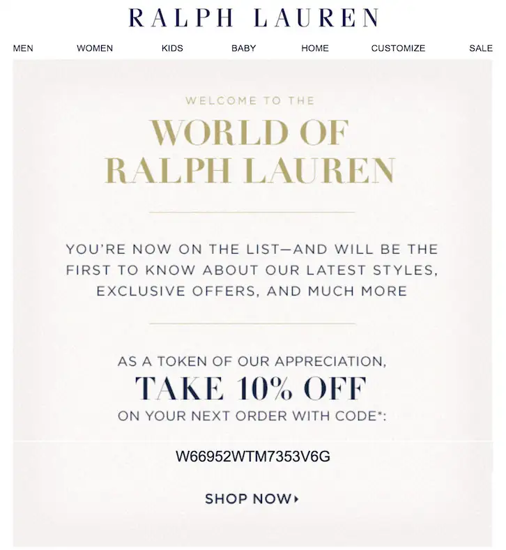 Welcome message - Ralph Lauren