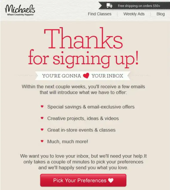 Michaels welcome message example