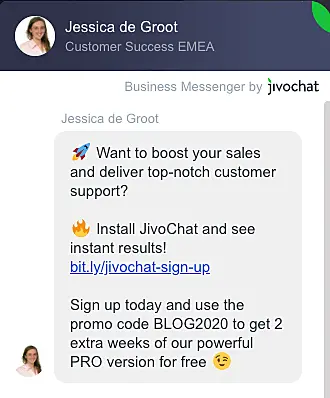 Live chat message example