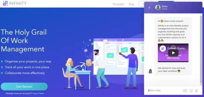 Infinity welcome message example