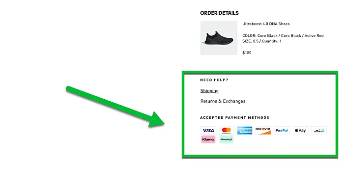 Example of payment options showed in a website page