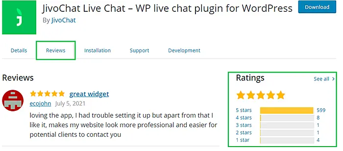 JivoChat WordPress plugin reviews