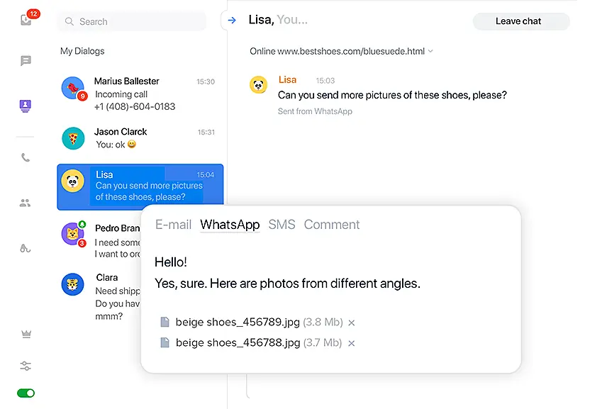 JivoChat WhatsApp integration interface