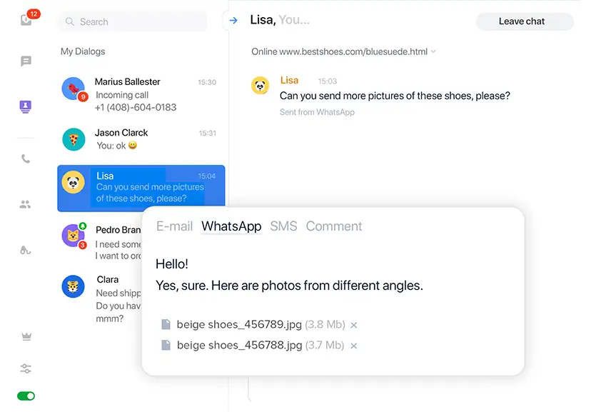 JivoChat WhatsApp integration interface