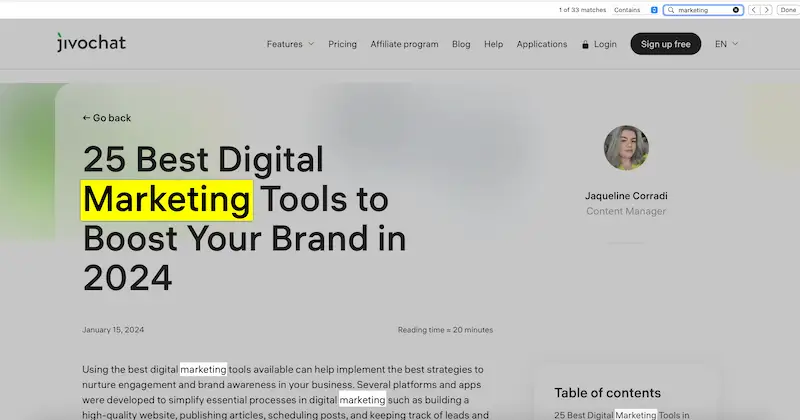 JivoChat page