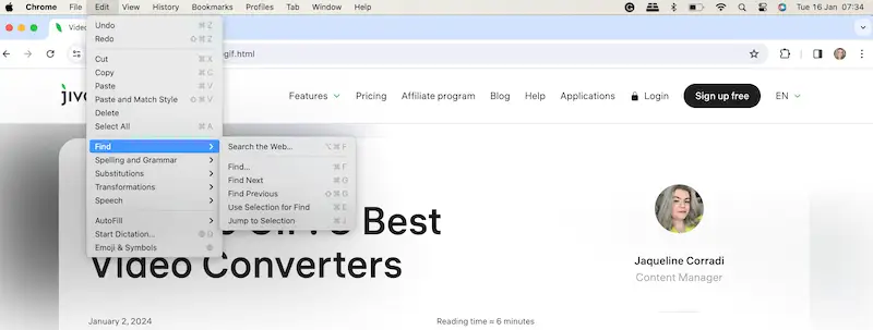 Google Chrome menu
