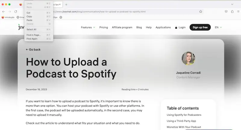 Mozilla Firefox browser menu
