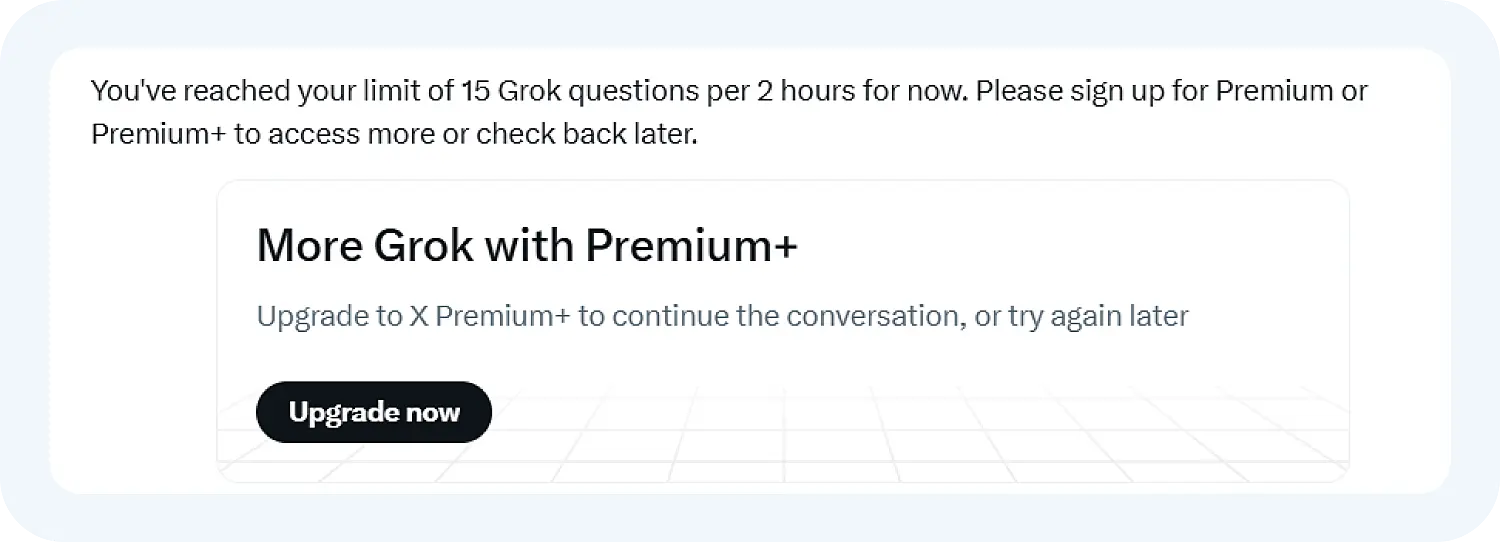 При достижении лимитов в 15 вопросов Грок-3 предлагает оформить премиум