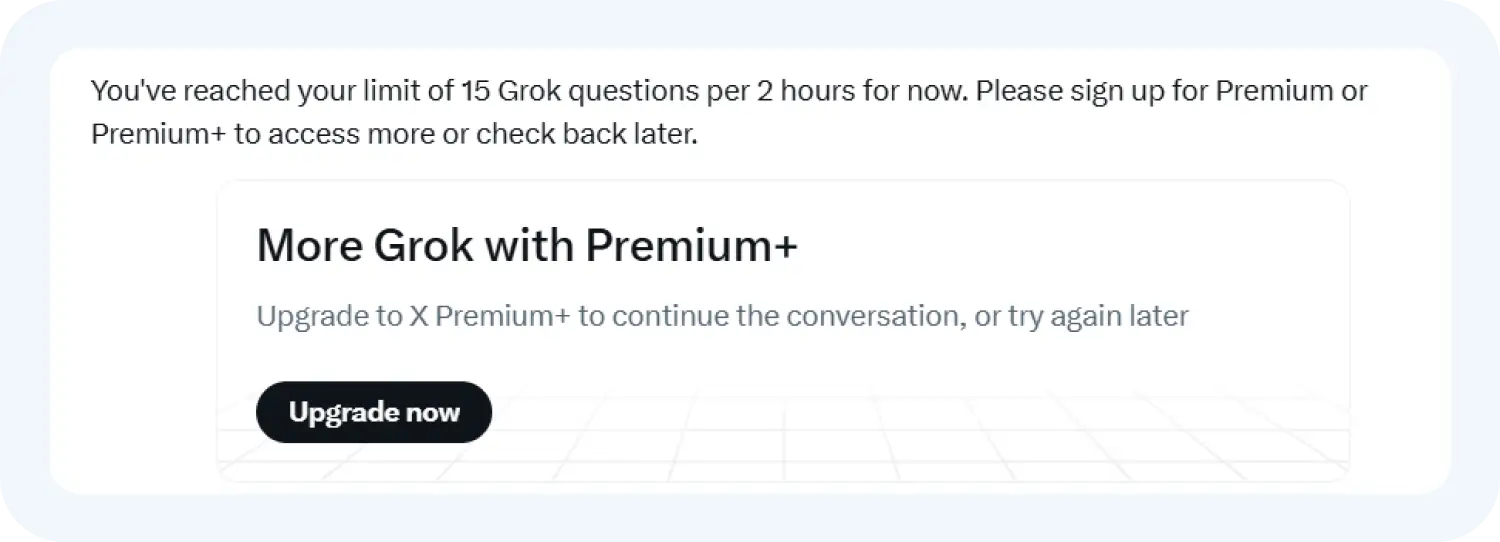 При достижении лимитов в 15 вопросов Грок-3 предлагает оформить премиум