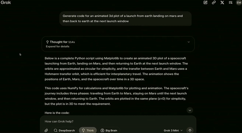 Грок-3 рассчитал оптимальное время для полета на Марс и обратно
