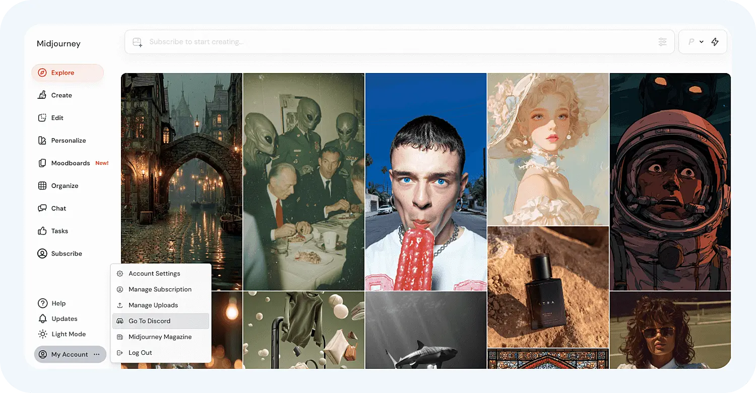 Раздел Explore в Midjorney.
