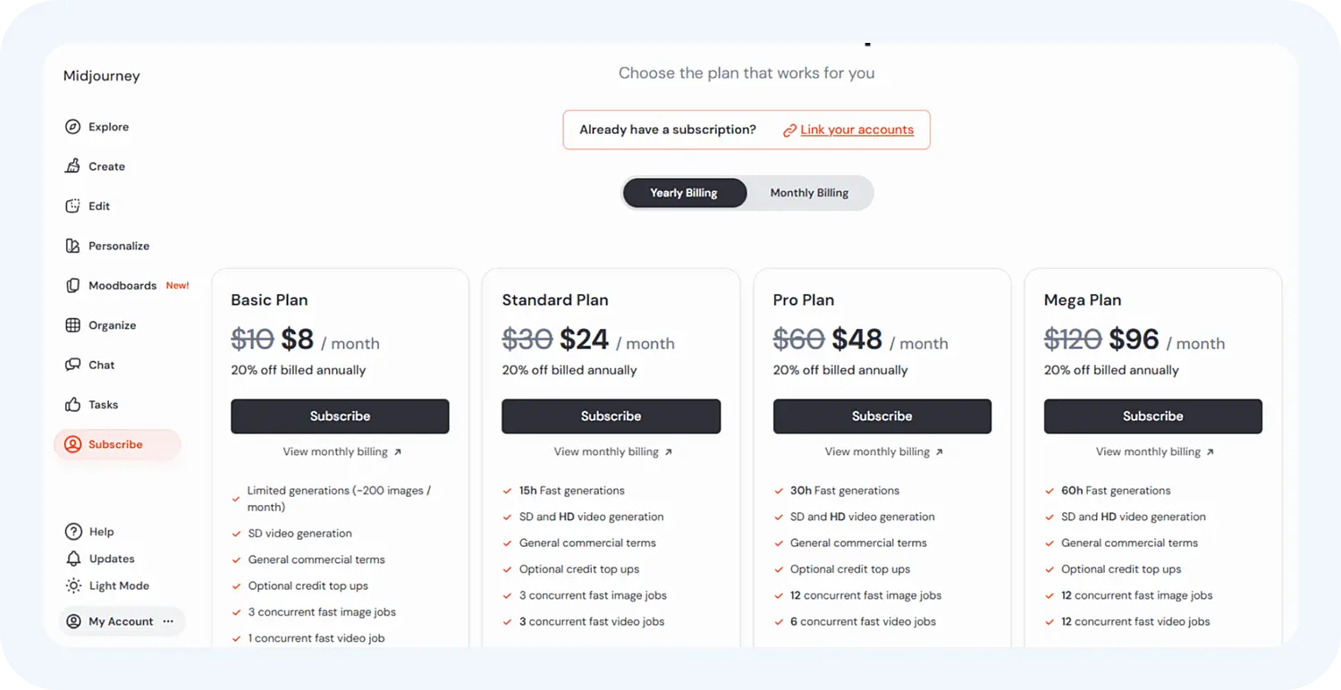 Стоимость подписки на Midjorney.
