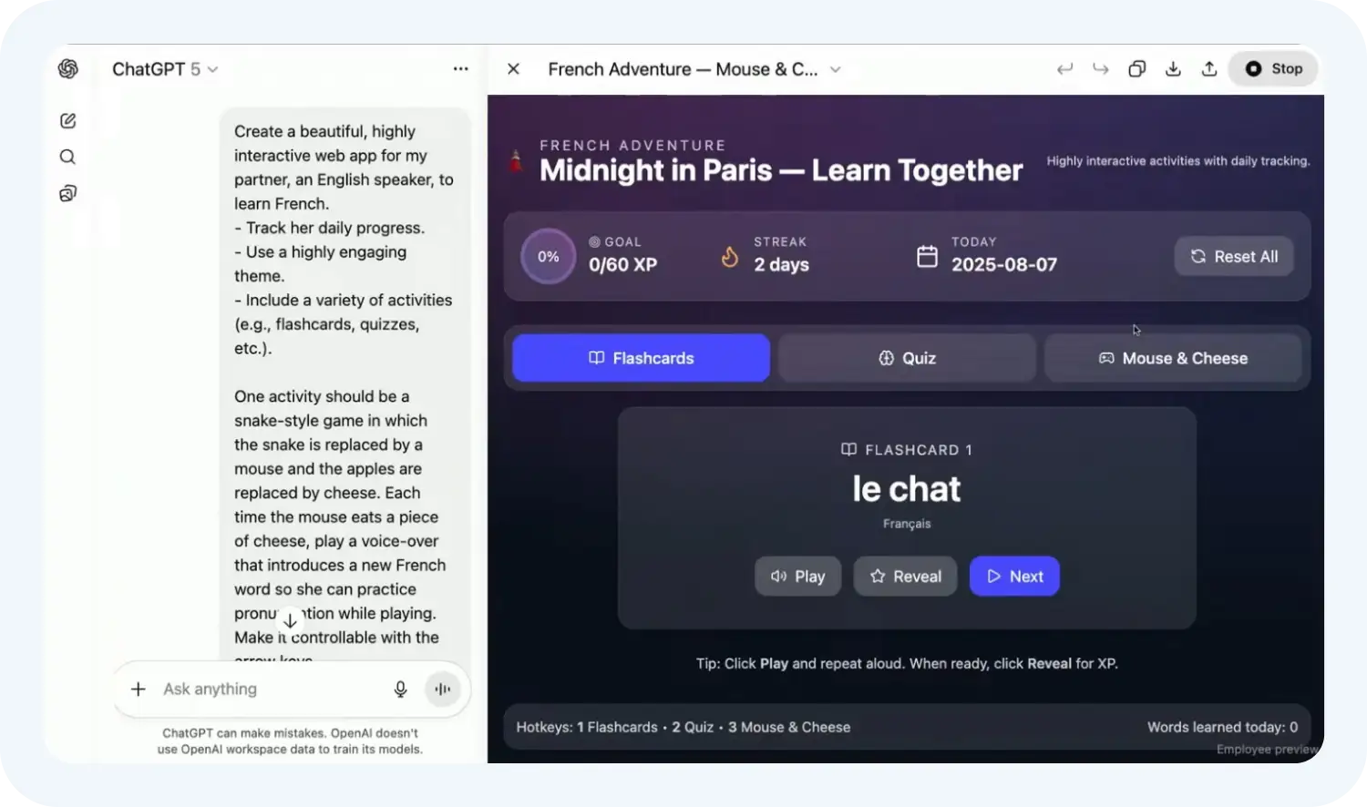 На презентации Chat GPT-5 показали, как нейросеть создала сайт для изучения языка
