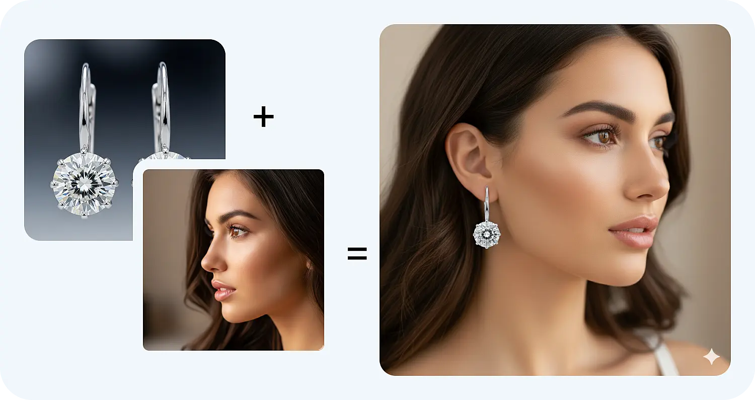 По нашему промту Nano Banana примерила серьги на уши девушки