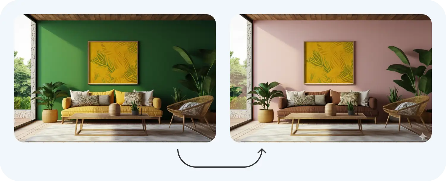 Оригинал интерьера взят с сайта freepik.com Нейросеть Nano Banana поменяла цвета в интерьере