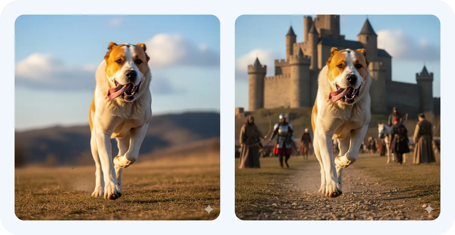 Нейросеть Nano Banana перенесла собаку в другую эпоху